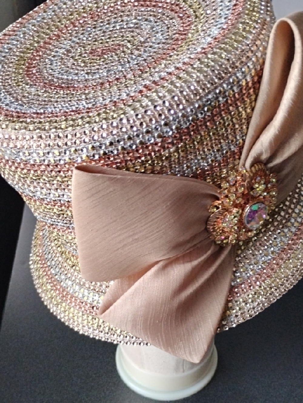 Elegant Women's Blush Crystal Embellished Dress Hat - Picture 2 of 4